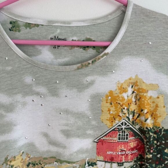 Y2k top Size XL Embellished Farmhosue Tee Grannycore Coastal Granny - Picture 2 of 13